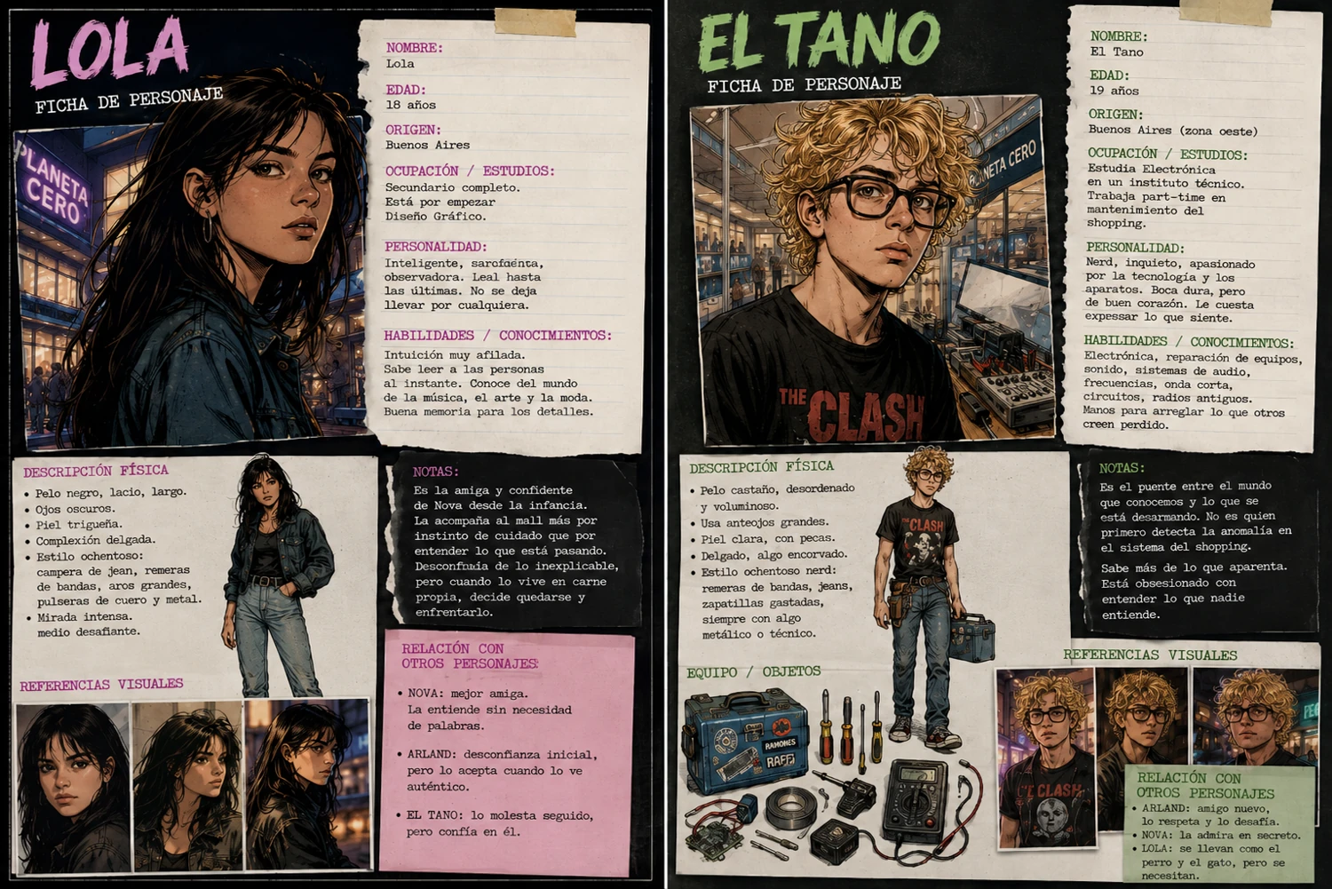 Ficha visual oficial completa de Lola y Tano.